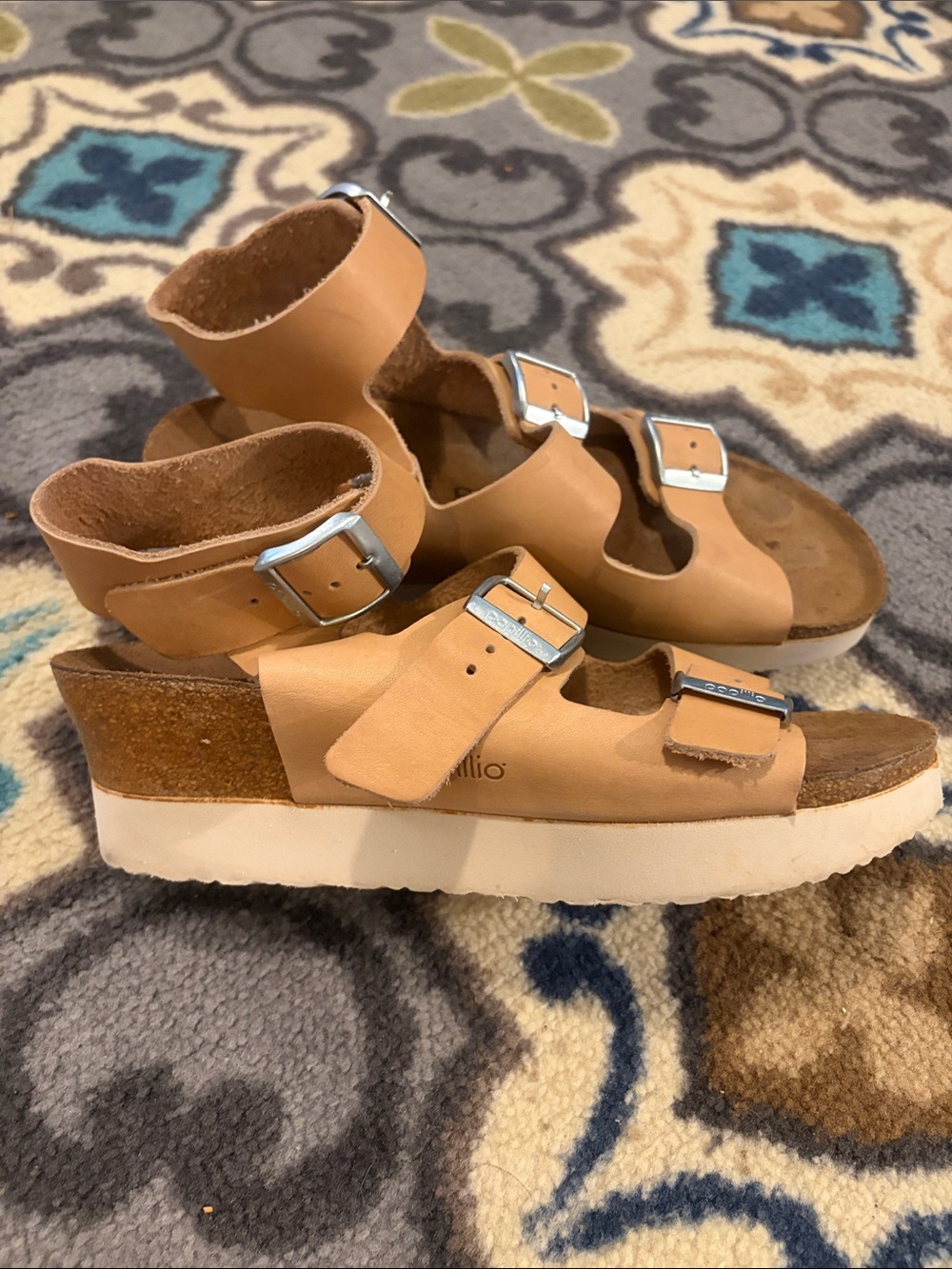 Birkenstock Papillon Linnea Wedge Three-Strap Leather Sandals in Latte - Picture 4 of 8